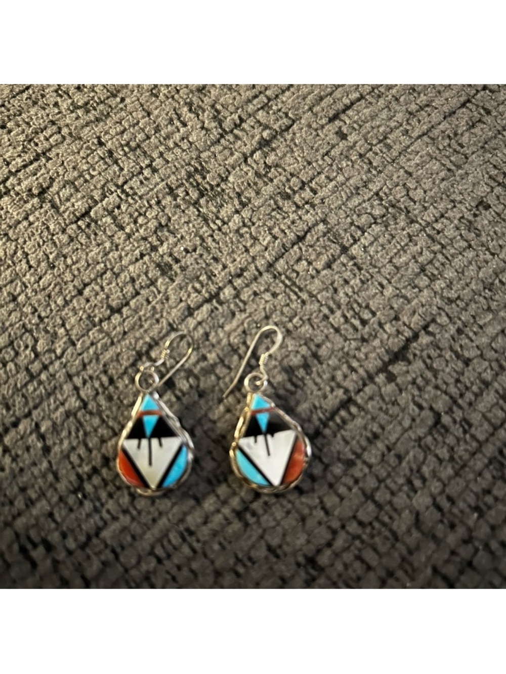 Sterling Silver Teardrop Inlay Earrings with Turquoise & Coral